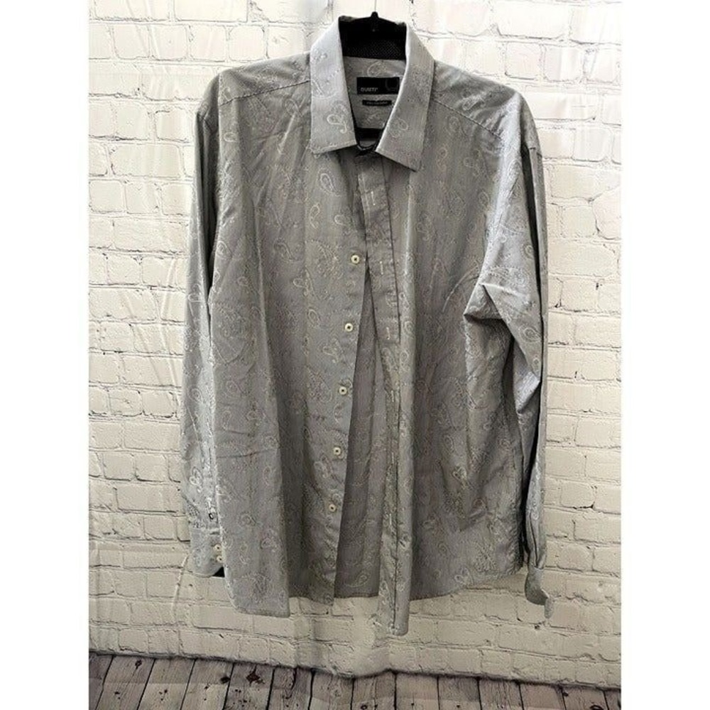 Quieti Mens Dress Shirt XL Gray Paisley Striped Long Sleeve 100% Fine Cotton